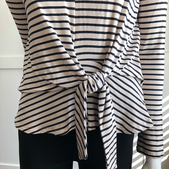 Navy cream long sleeve stripe top with front tie - Picture 2 of 5
